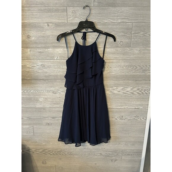 BCBGeneration Navy Blue Ruffle Mini‎ Dress Size 2 Zip Halter Sleeveless - Picture 1 of 9